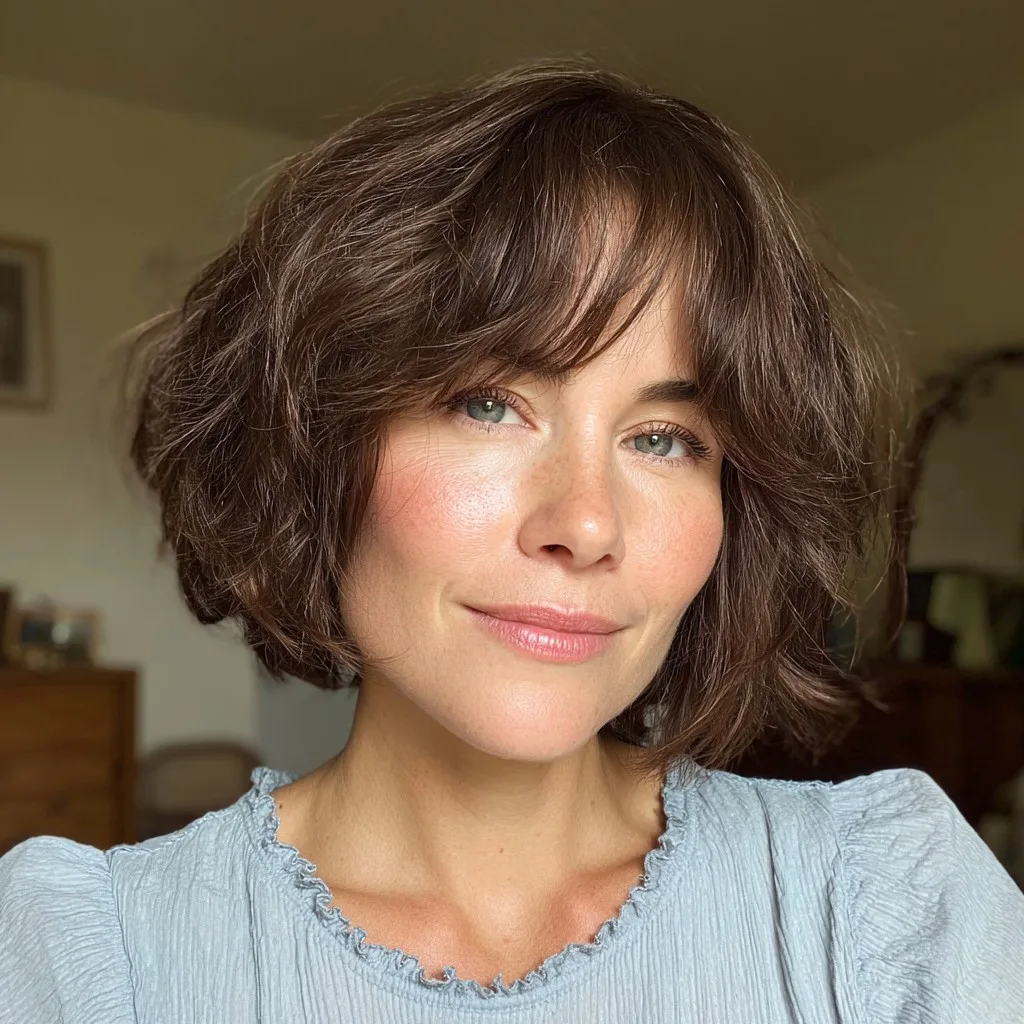 Radiant Textured Bob with Soft Curtain Bangs