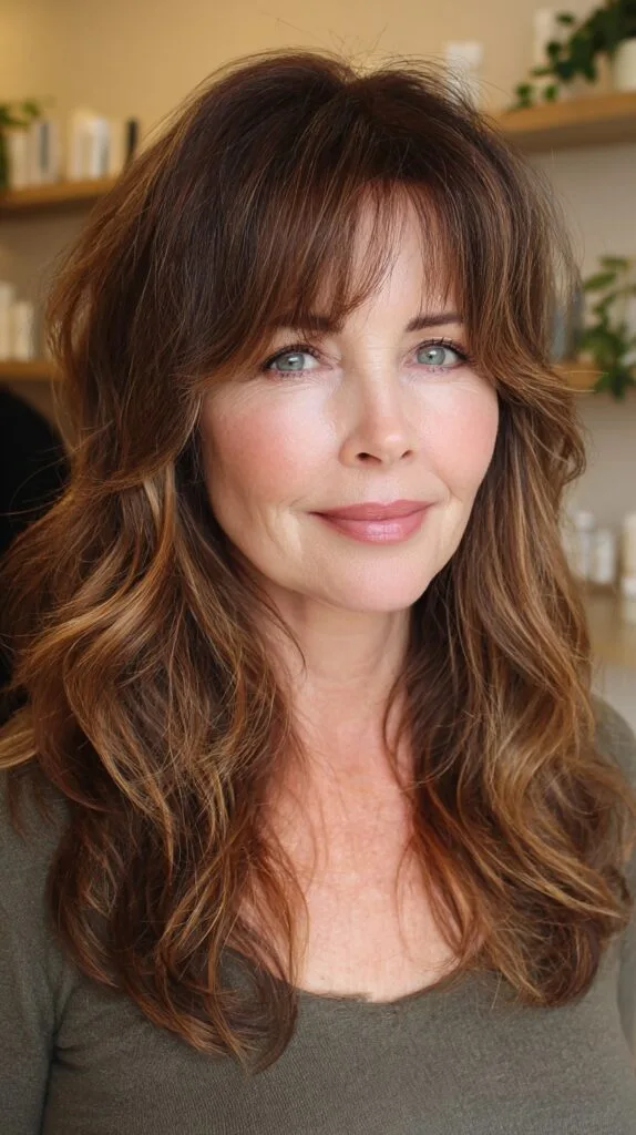 Rich Auburn Cascade with Soft Bangs