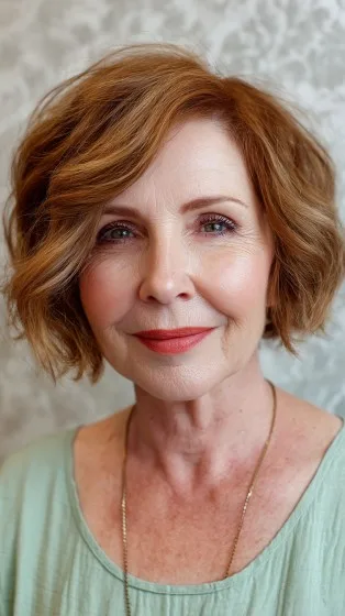 Rich Auburn Textured Side-Parted Bob for Fine Hair