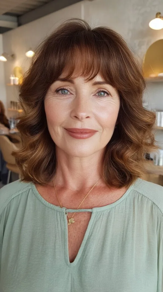 Rich Auburn Waves with Soft Bangs