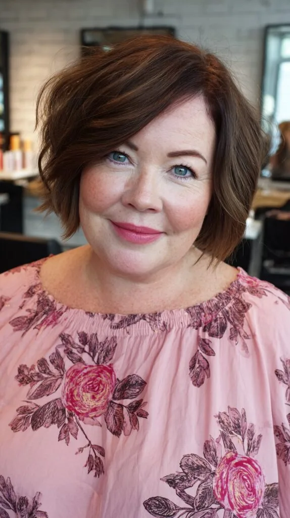 Rich Chestnut Textured Bob for Round Faces