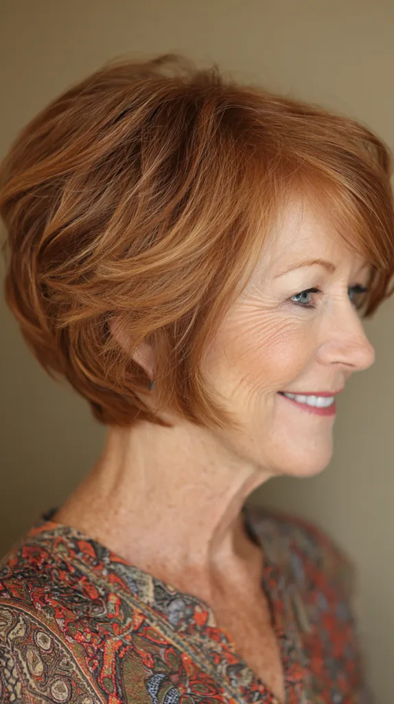 Rich ginger voluminous stacked bob with soft layers