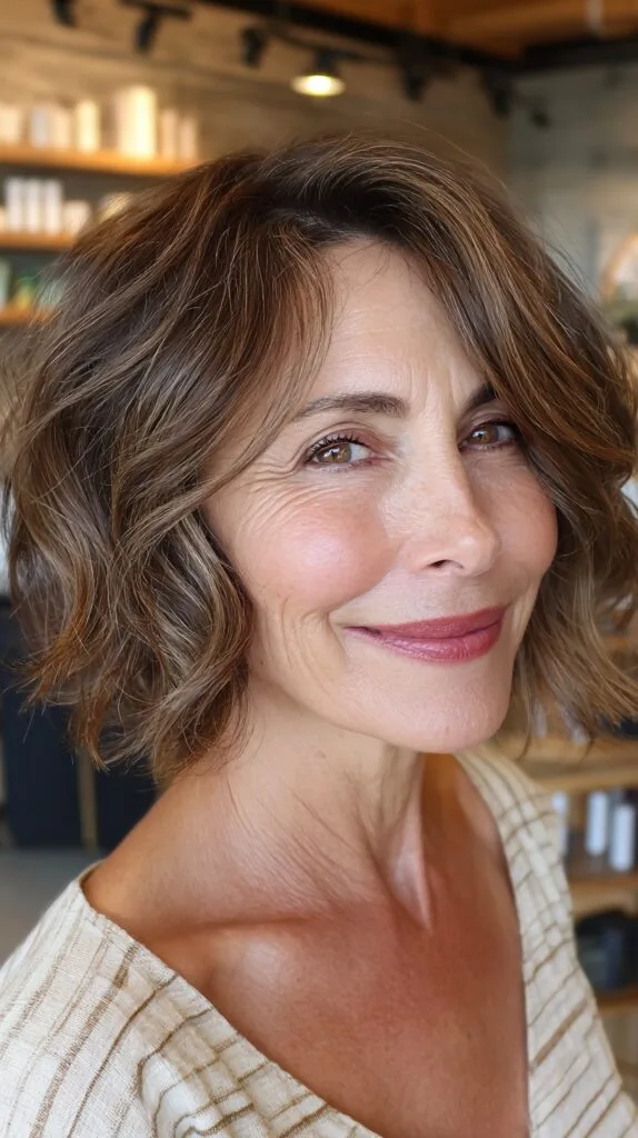 Rich Mocha Shoulder-Length Waves with Subtle Highlights
