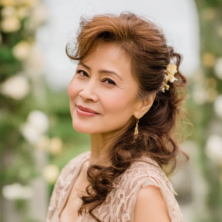 Romantic Loose Curls with Floral Accents