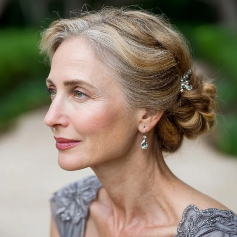 Romantic Twisted Low Bun with Delicate Accents