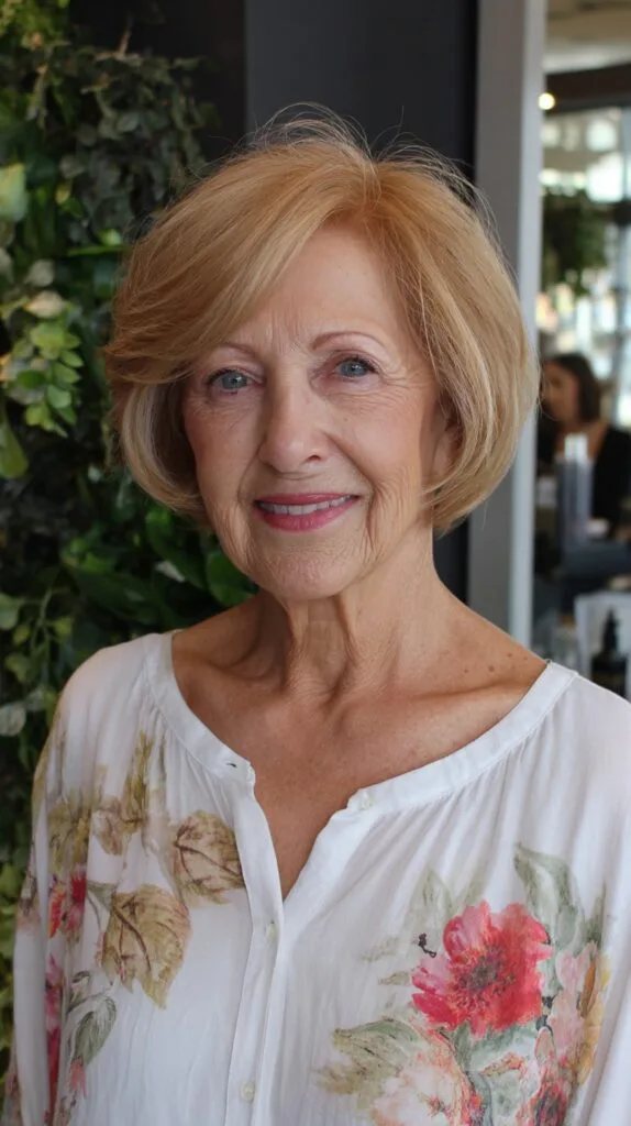 Rounded Blonde Stacked Short Bob with Lifted Crown and Soft Face‑Framing