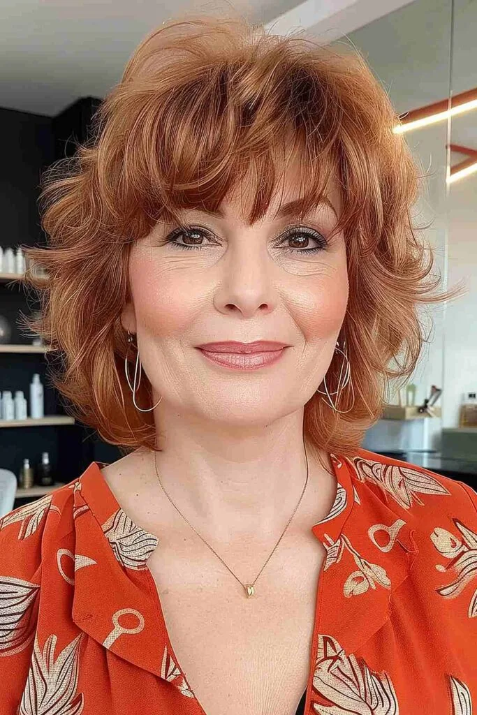 Rounded bob with soft bangs for women over 40
