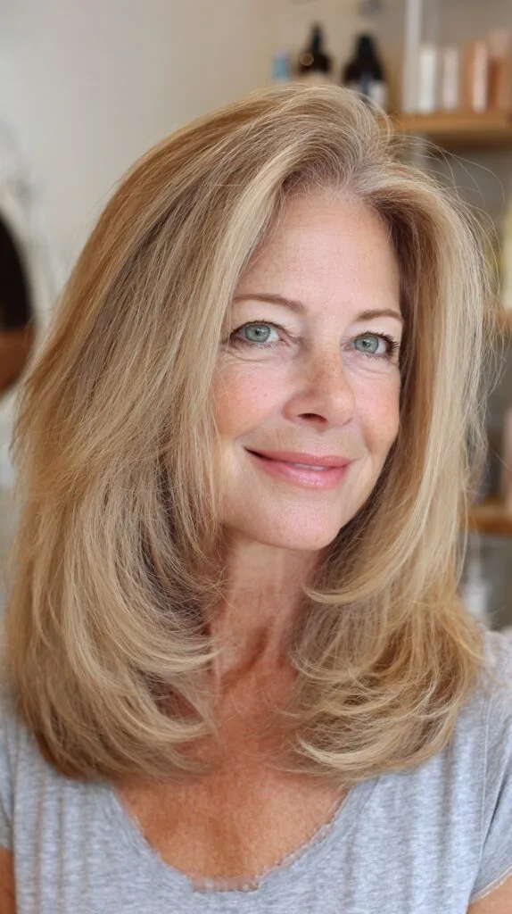Rounded Face-Framing Shoulder-Length Layers with Airy Root Lift