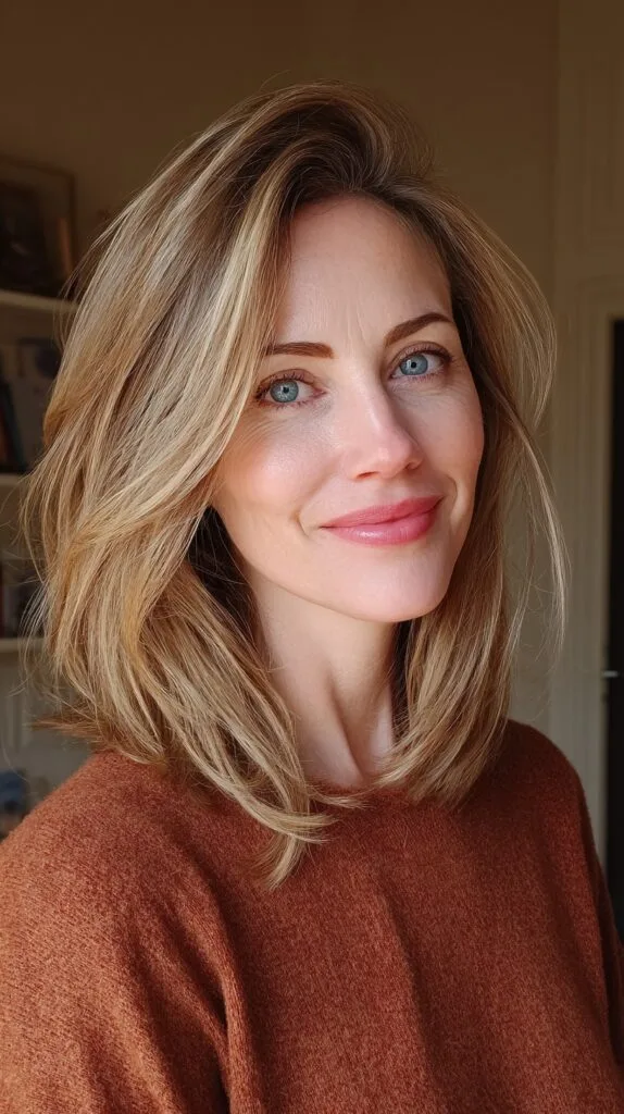 Sculpted Shoulder-Length Layers with Soft Face-Framing