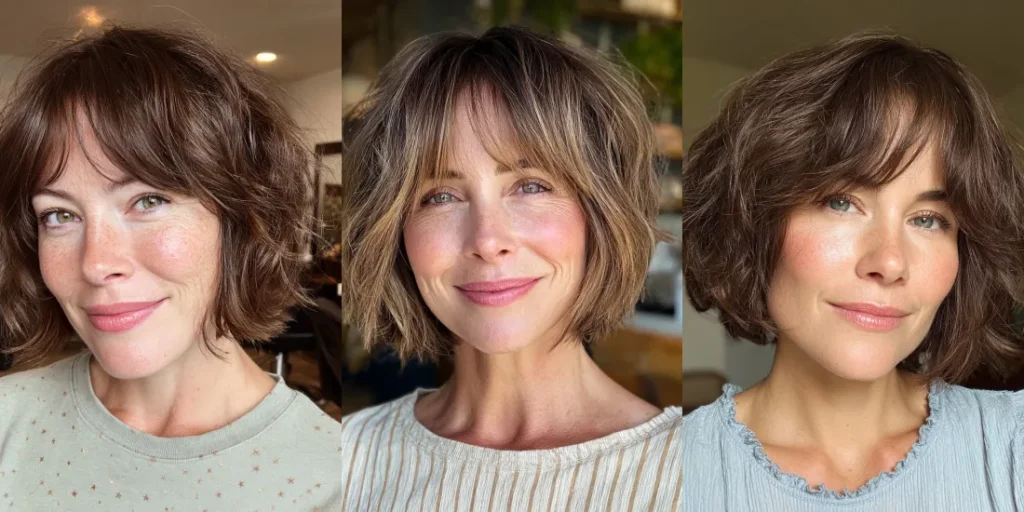 28 Stunning Shaggy Bob Haircuts with Curtain Bangs Women Over 40 Are Loving