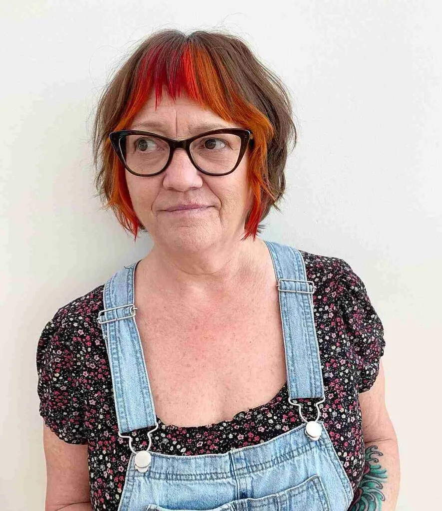 Shaggy Bob with Red-Orange Money Piece for Women 50 and Over