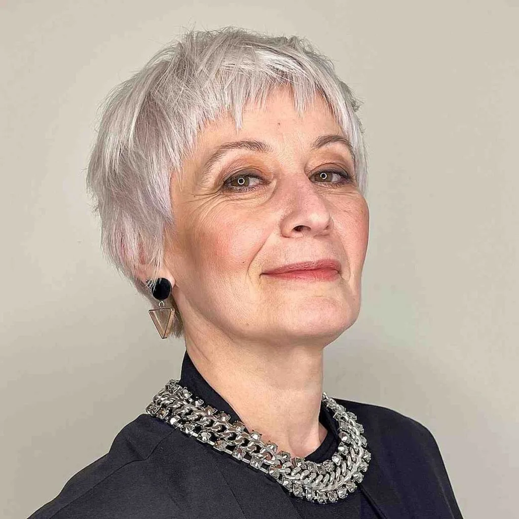 Shaggy White Pixie for Women Over Sixty