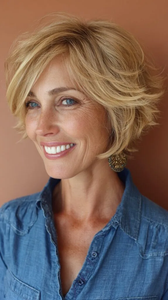 Short Feathered Shag Bob with Crown Stacking