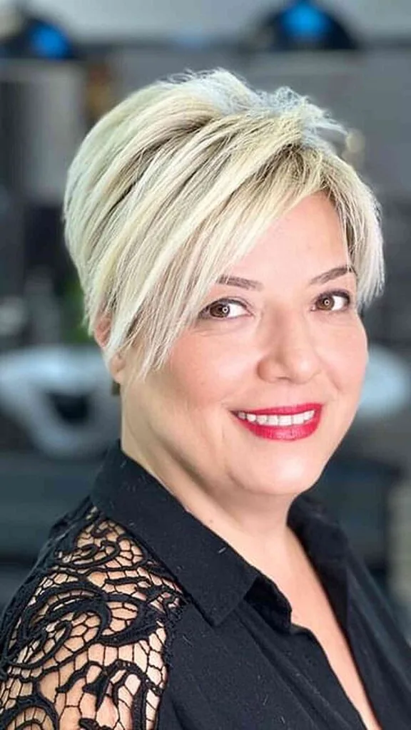 Short Layered Blonde Hair for 50-Year-Olds with Round Faces