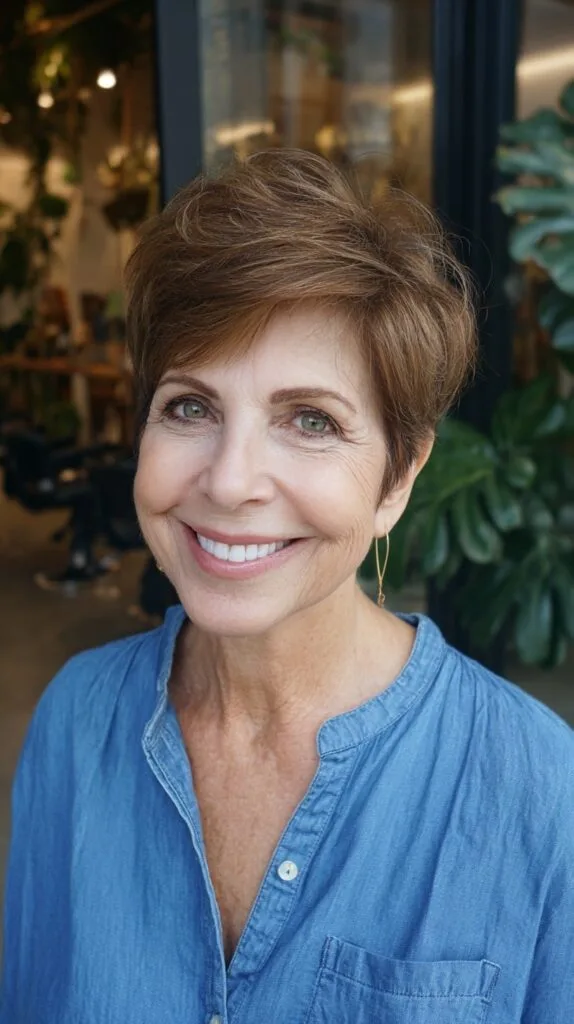 Short Textured Pixie with Crown Lift and Swooped Micro-Fringe