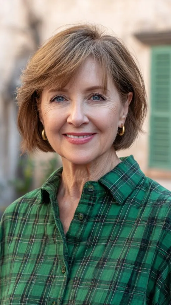 Side-Parted Feathered Chin-Length Bob with Subtle Gray Blend