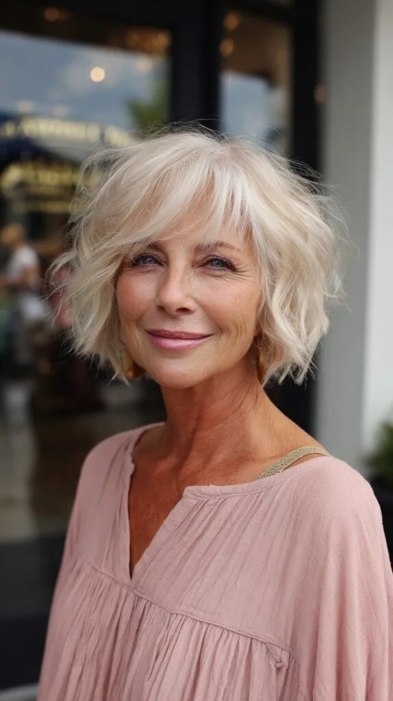 Silver Blonde Wind-Swept Bob with Lush Waves