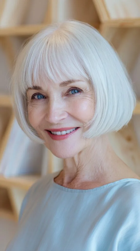 Silver Jaw-Length Square Bob with Micro-Blunt Fringe