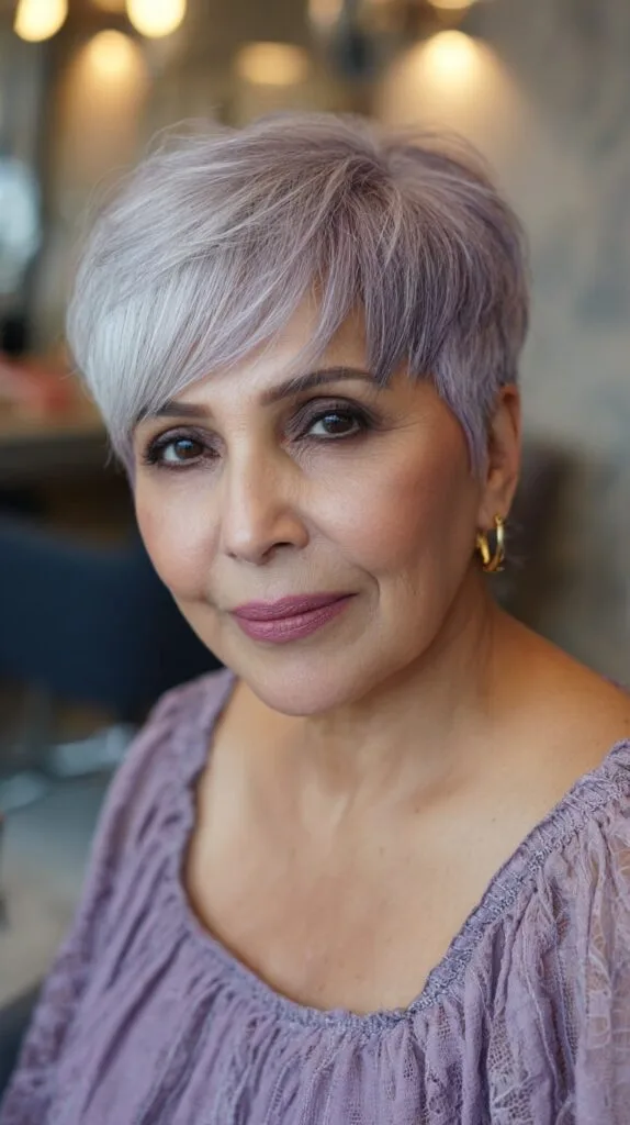 Silver-Lavender Pixie with Long Blended Side Fringe