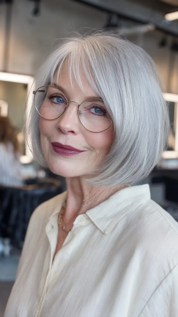 Silver Layered Bob with Soft Textured Bangs