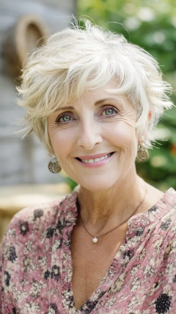 Silver Textured Pixie with Lifted Crown and Side-Swept Fringe