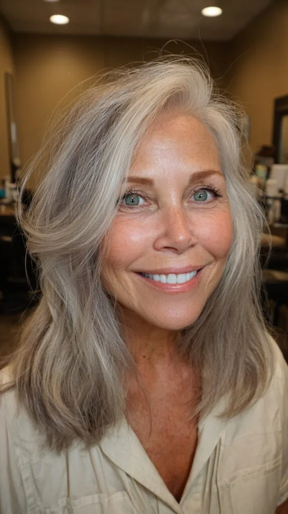 Silvery Layered Shoulder-Length with Lifted Side Sweep
