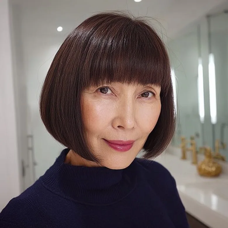 Sleek Angular Bob with Bold Bangs