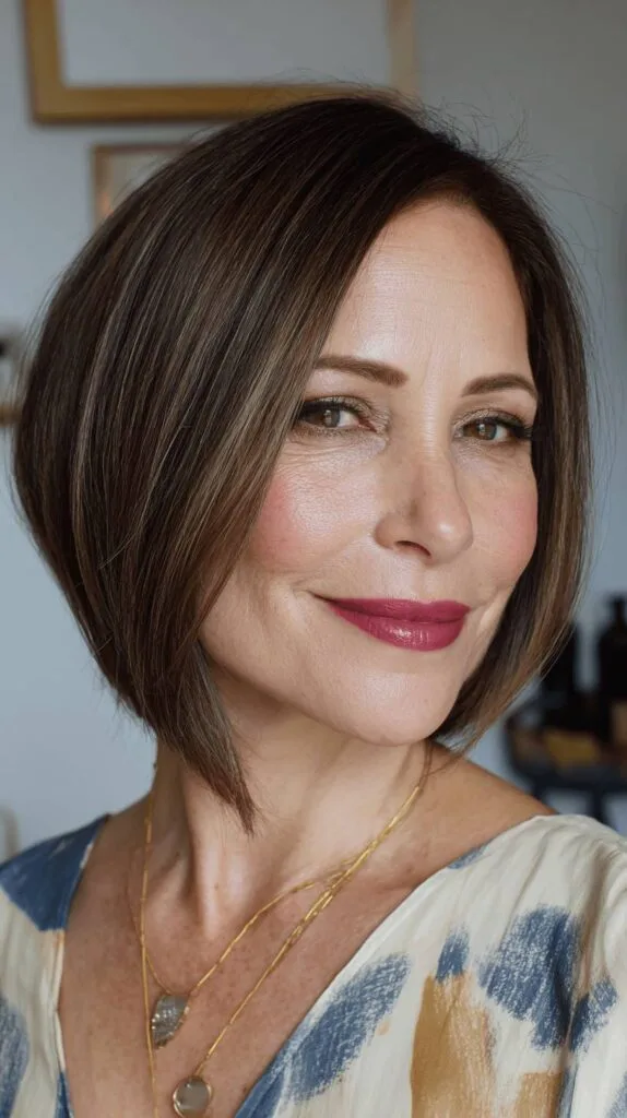 Sleek Angular Bob with Rich Brown Undertones
