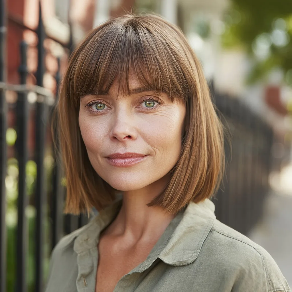 Sleek Blunt Bob with Full Bangs