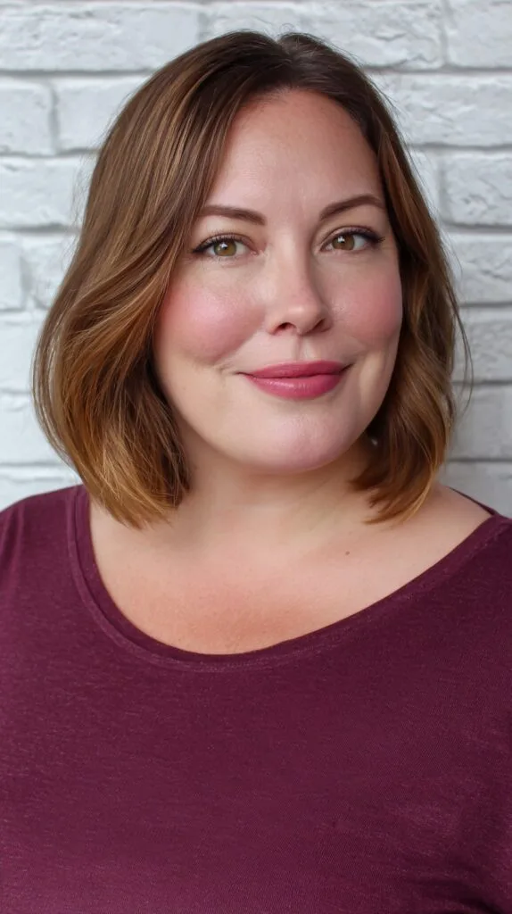 Sleek Caramel Lob with Gentle Waves