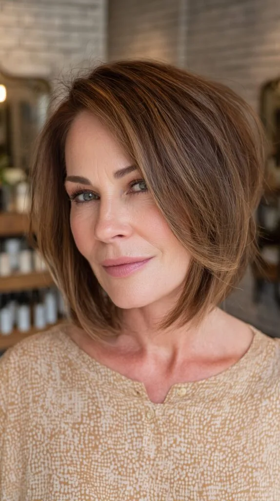 Sleek Chestnut Bob with Subtle Highlights