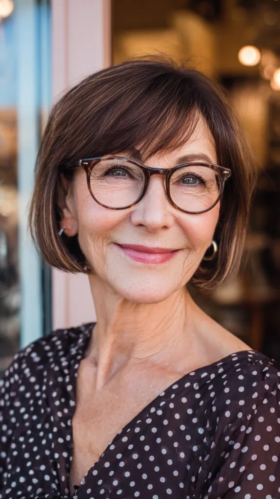 Sleek Chin-Length Slightly-Stacked Bob with Side-Grazing Fringe