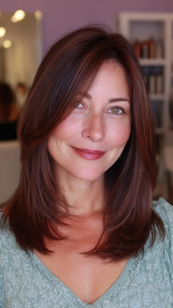 Sleek Long Layers with Subtle Face-Framing Highlights