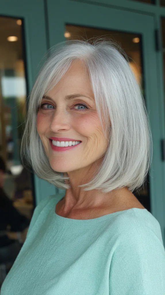 Sleek Silver Blunt Bob with Subtle Movement