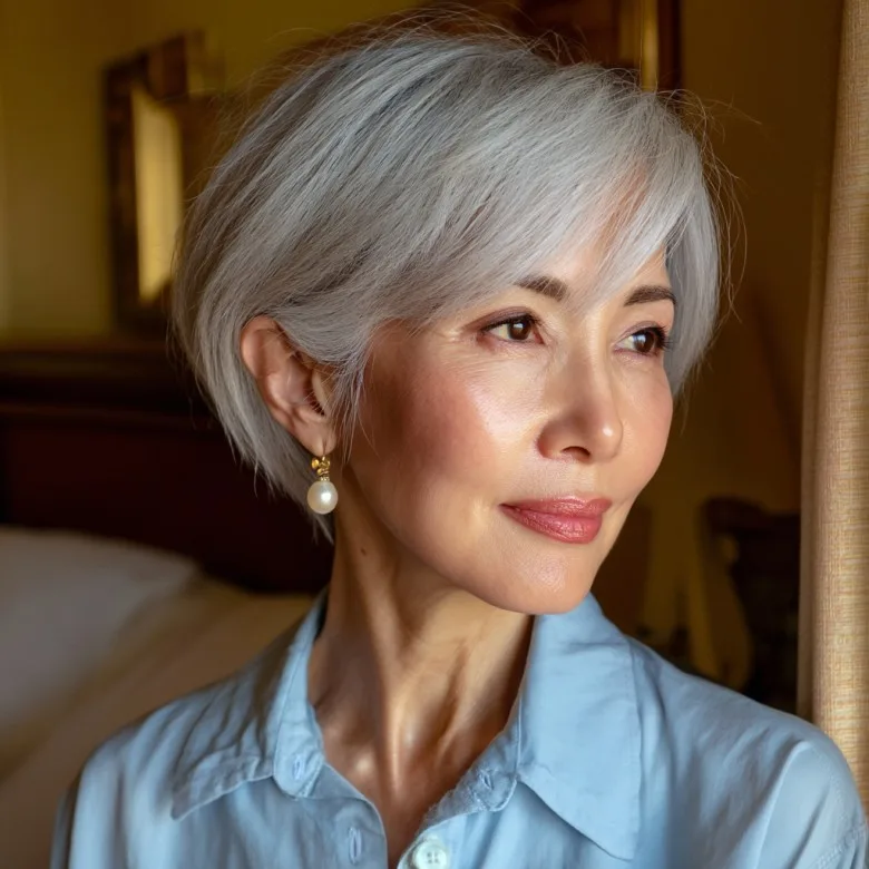 Sleek Silver Bob with Soft Textured Layers