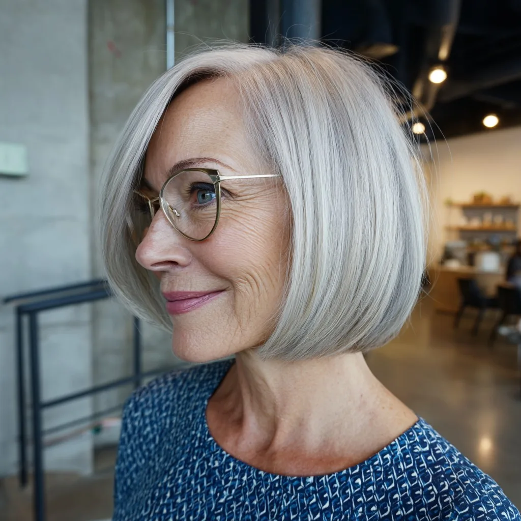Sleek Silver Bob with Subtle Inward Curve