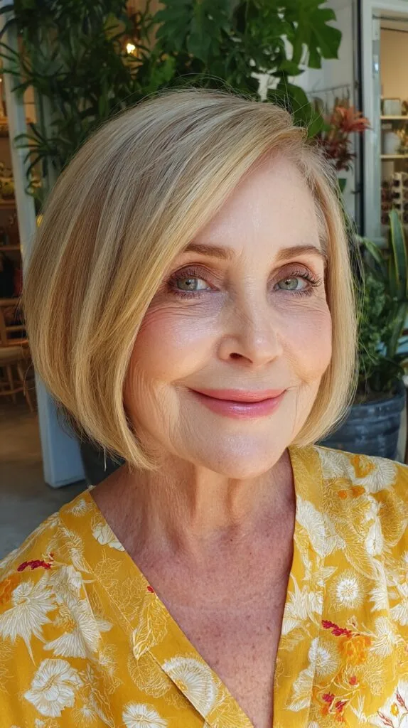 Soft Angled Side-Parted Chin-Grazing Bob with Subtle Root Smudge