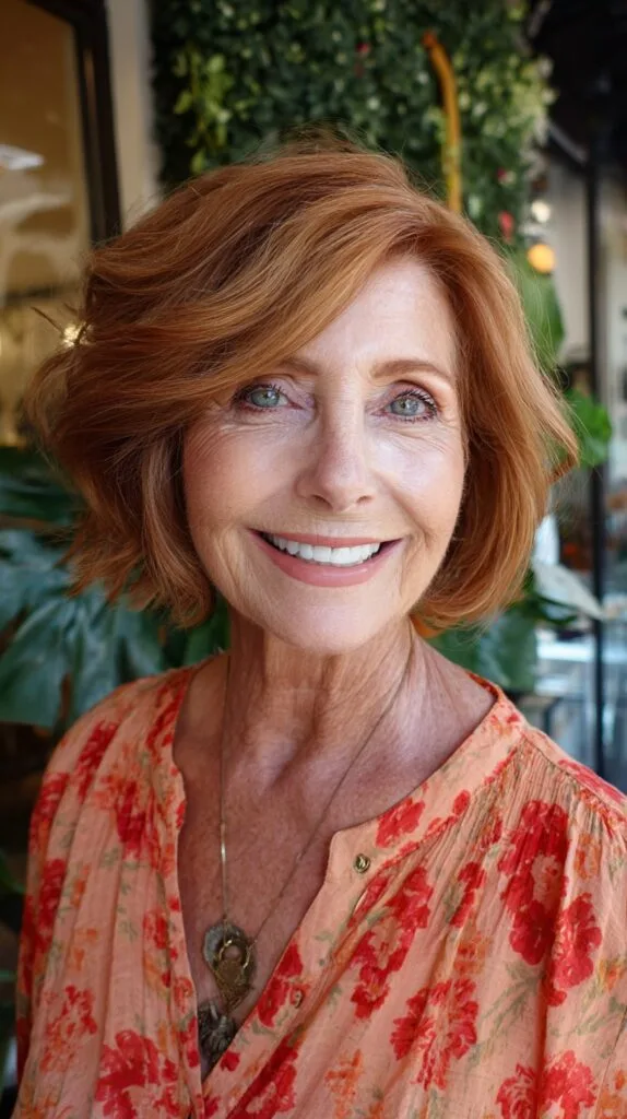 Soft Auburn Draped Bob with Sculpted Side Sweep