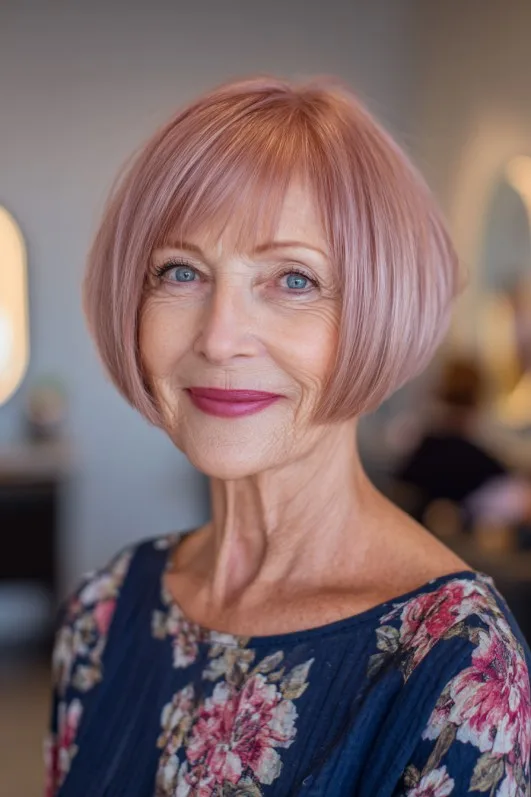 Soft Blush Wedge Bob with Subtle Layers