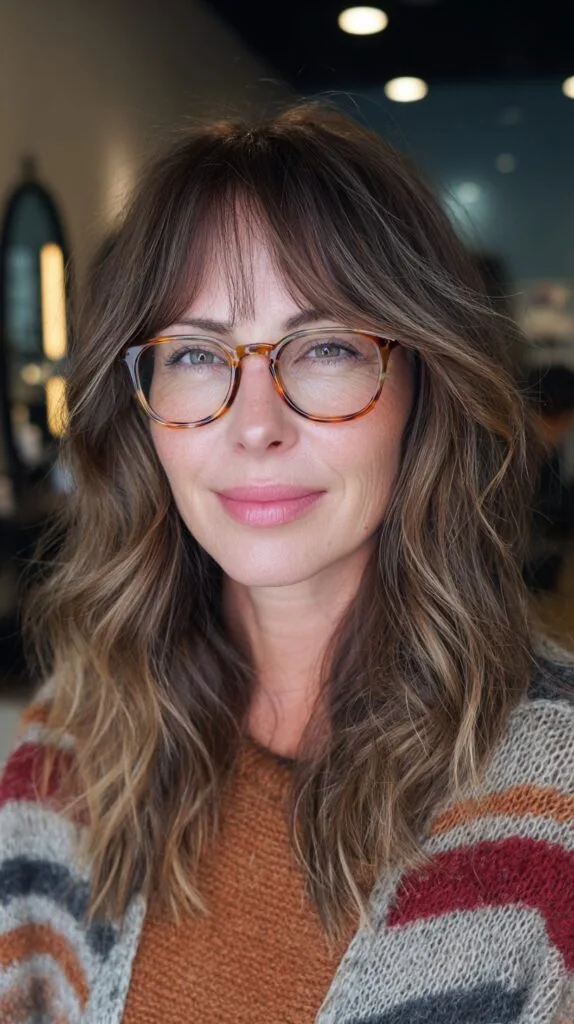 Soft Chestnut Waves with Feathered Fringe