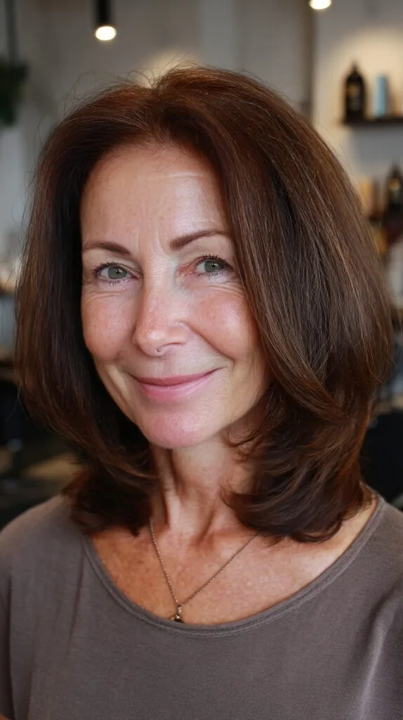 Soft Feathered Medium-Length Layers with Face-Framing Graduation
