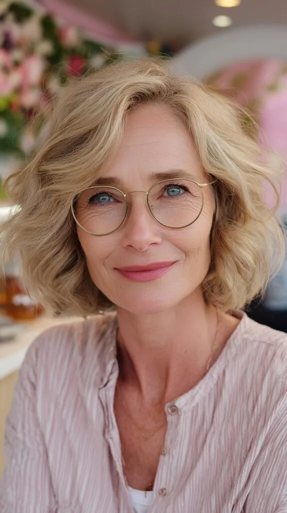 Soft Golden Blonde Wavy Bob with Glasses-Framing Layers