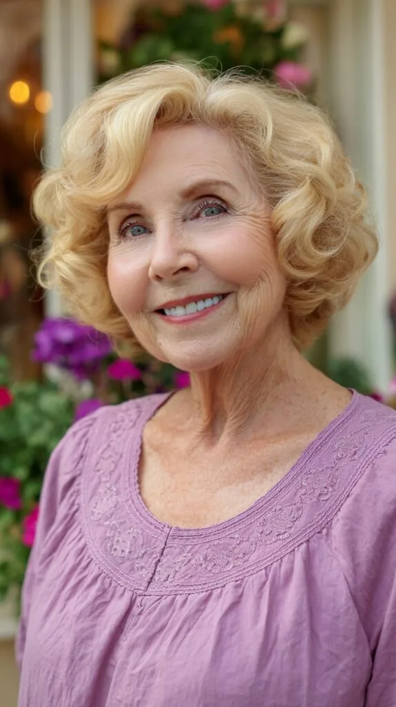 Soft Golden Curled Chin-Length Bob with Root Shadow