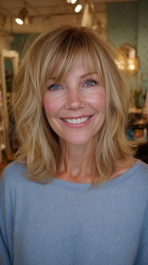 Soft Layered Medium Cut with Curtain Bangs