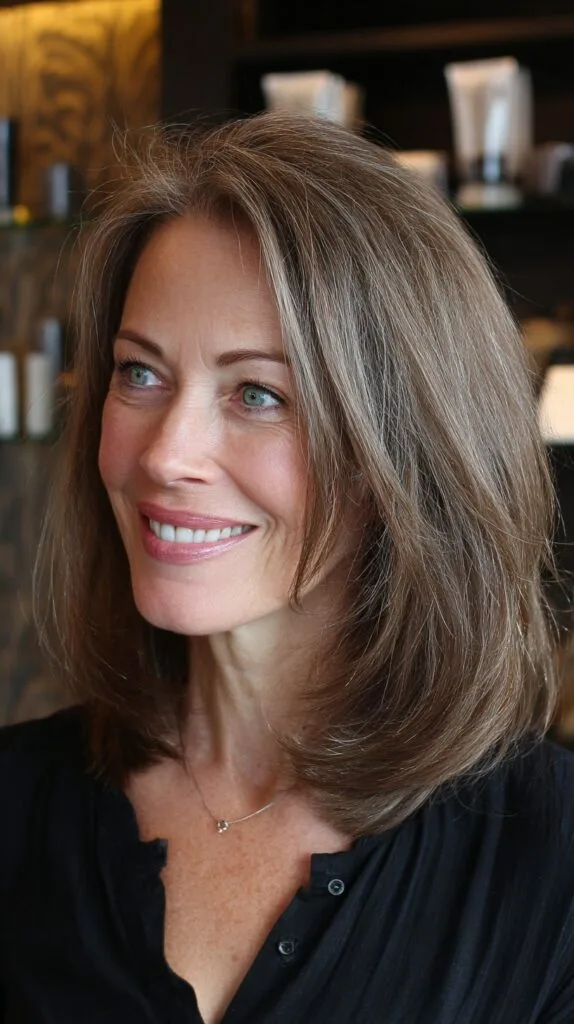 Soft Layered Shoulder-Length with Salt-and-Pepper Blend