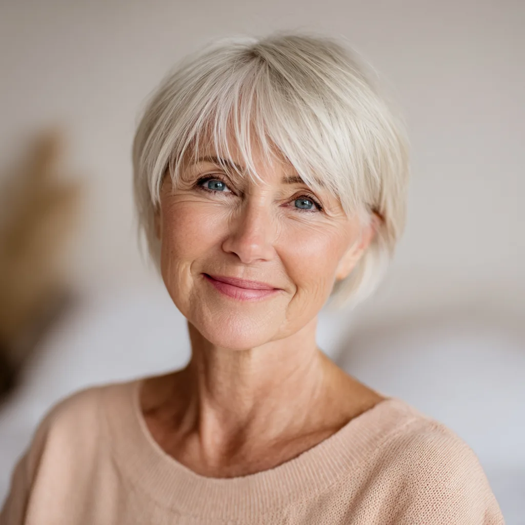 Soft Light Blonde Textured Pixie with Wispy Bangs