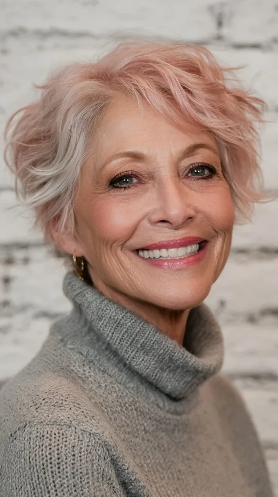 Soft Pastel Pink Layered Bob for Women Over 70