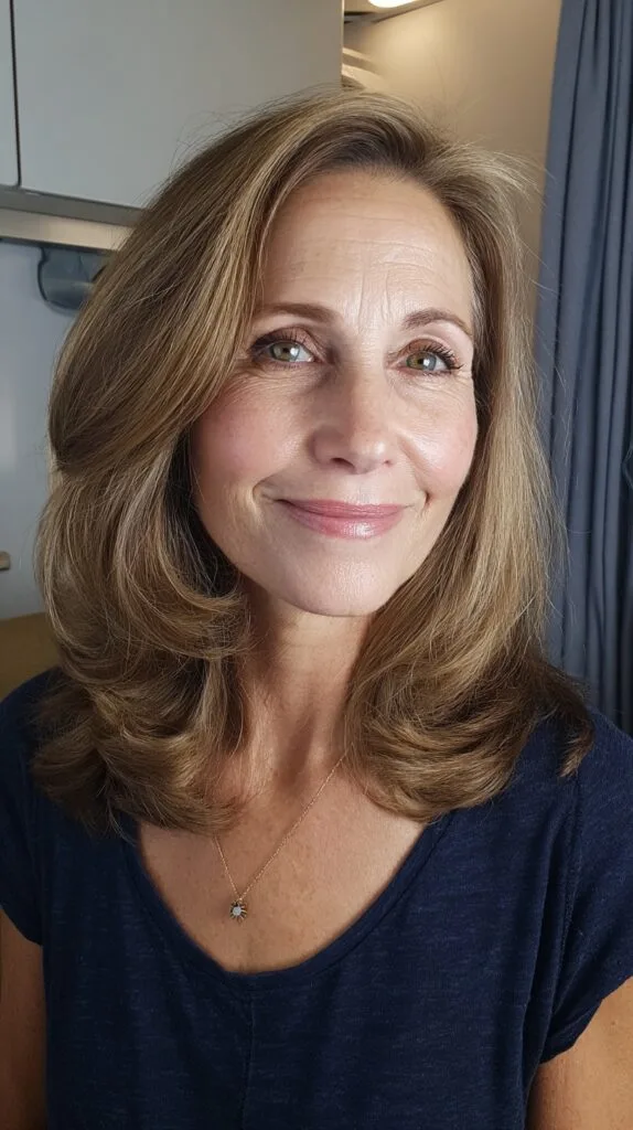 Soft Rounded Medium-Length Layers with Face-Framing Graduation