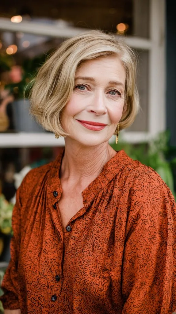 Soft Side-Parted Ash-Blonde Chin-Grazing Bob with Gentle Interior Graduation
