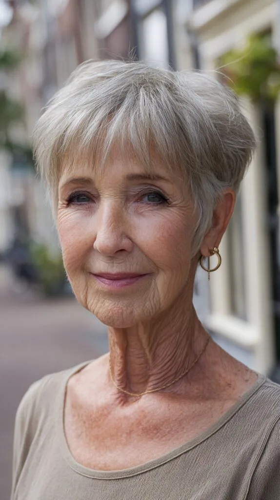 Soft Silver Pixie with Long Blended Fringe